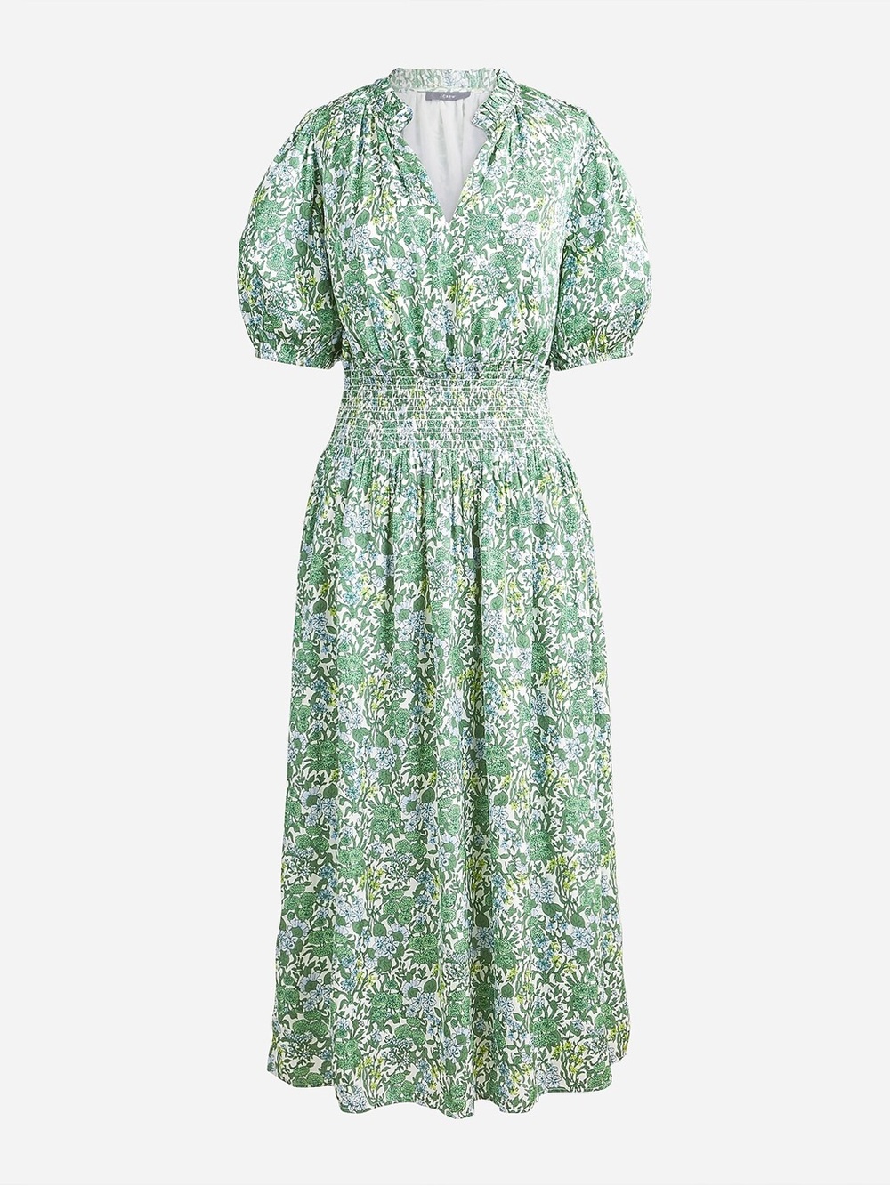 J Crew Smocked-waist featherweight satin dress in tossed floral - Picture 1 of 4